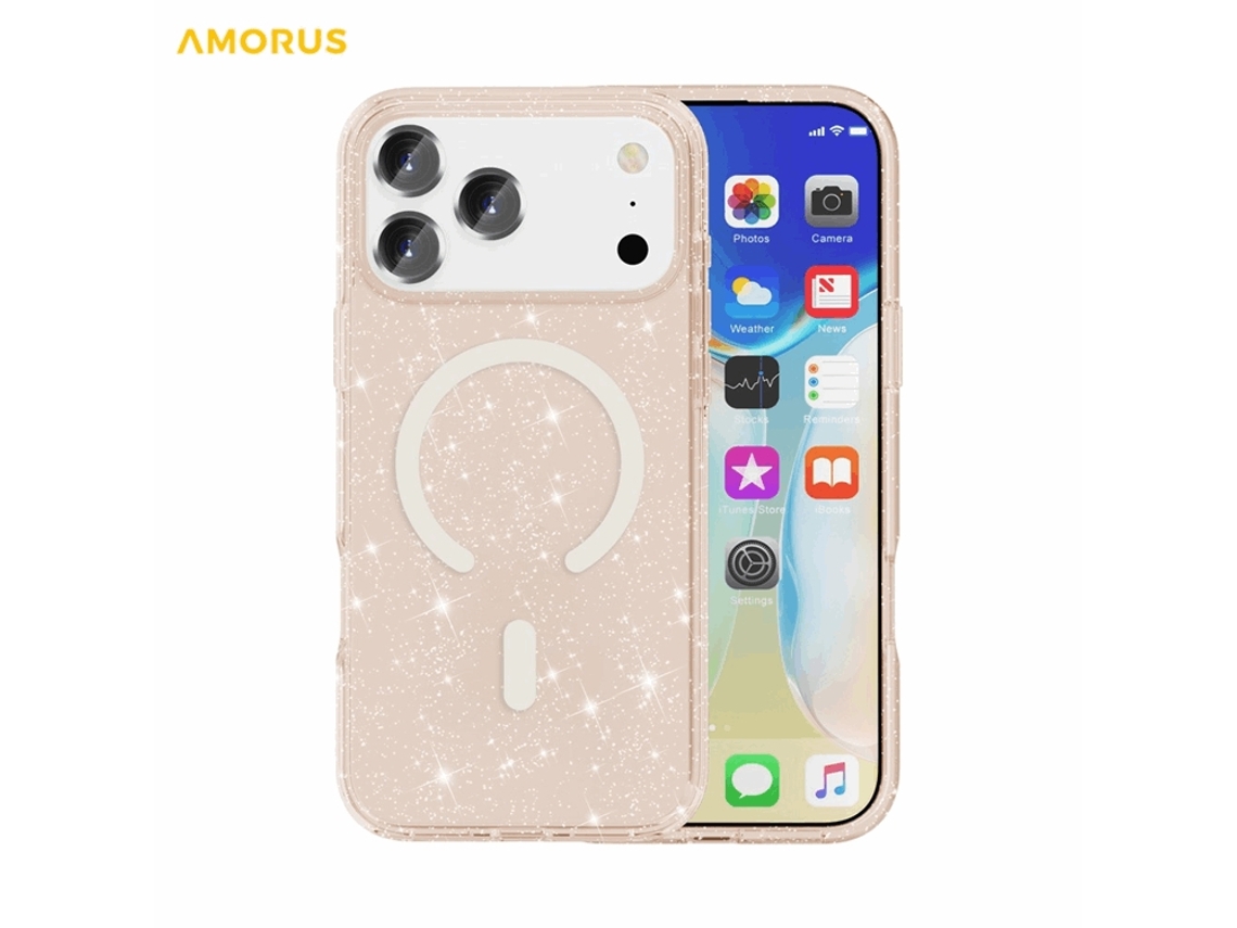 Capa Amorus Para Iphone 17 Pro Max Com Magsafe, Glitter Powder, Pc Tpu - Dourada