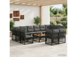 Vidaxl Conjunto De Sofás Para Exterior 13 Unid. Preto E Cinza Escuro