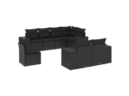 Conjunto de 8 sofás de jardim com almofadões Vime Pe Preto MAISON EXCLUSIVE (N/A)