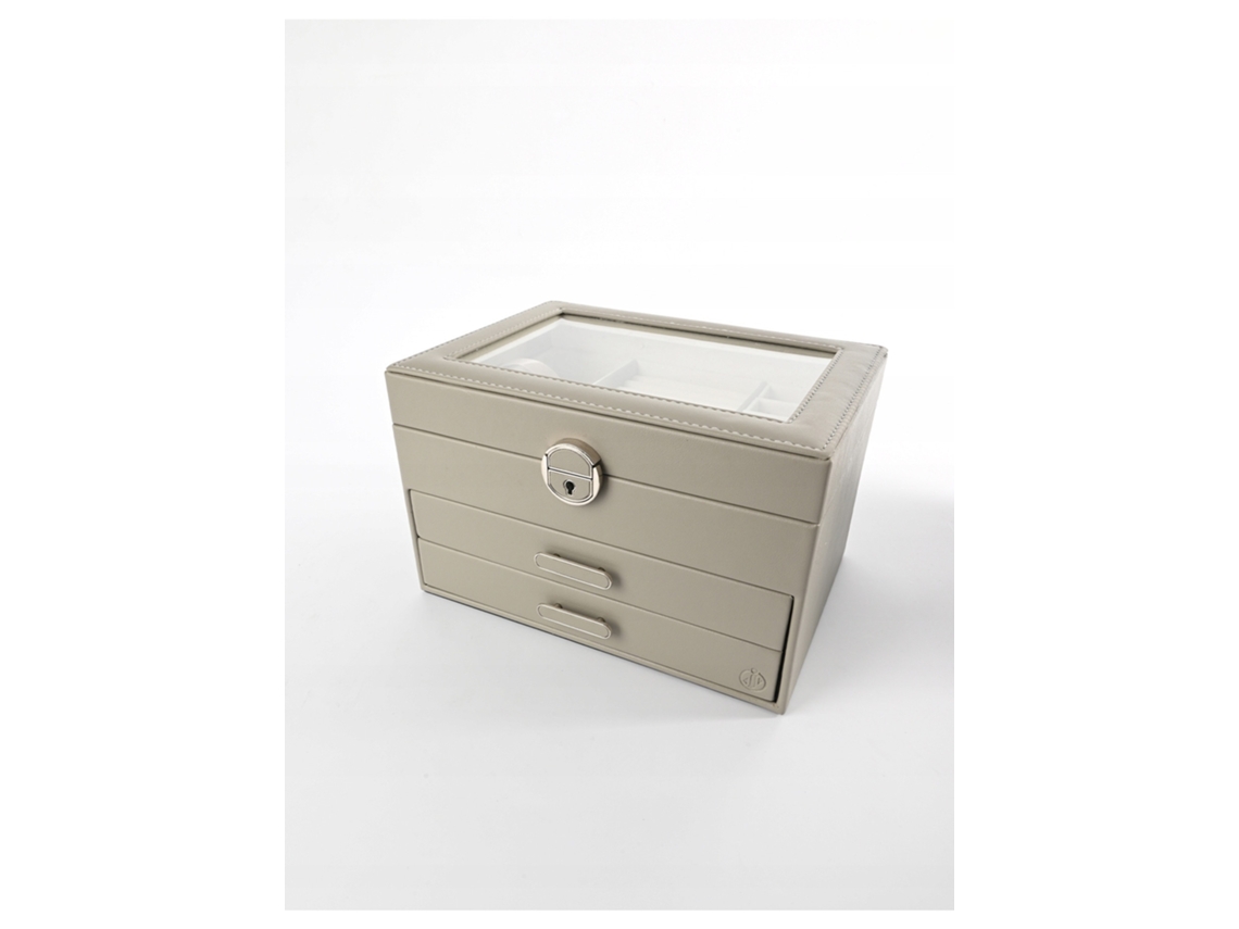 Caixa De Jóias Organizador Branco Rosa Cinza 25x18x16cm