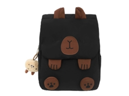 Mochila Feminina Com Aba E Estampa De Capivara, Ideal Para Viagens, Escola, Faculdade E Uso Casual. Preta.