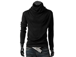 Camisola De Pulôver Casual De Gola Turtleneck De Manga Longa Para Homem, Inverno E Outono, Confortável E Solta Preto