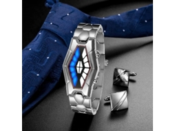 Lurelia Relógio Digital Masculino, Visor Digital, Led, Prata, Azul
