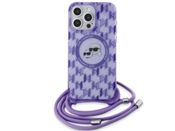 Capa Alça para iPhone 15 Pro Max KARL LAGERFELD Pele Sintética Rígida Roxo