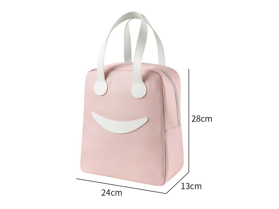 Bolsa Térmica Isolada com Estampa de Carinha Sorridente, Fácil de Limpar, Rosa, 24* 28* 13cm BRILVIBERA