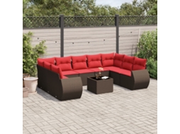 Vidaxl Conjunto De Sofá De Jardim Com 10 Peças E Almofadas Em Rattan Sintético Marrom