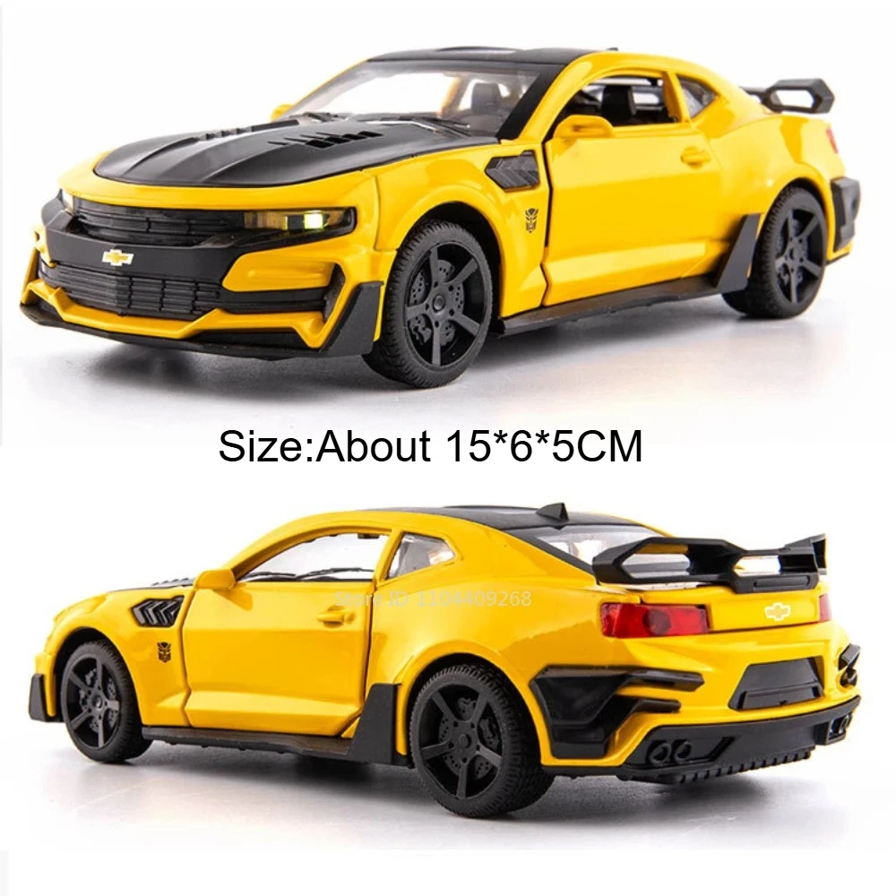 (camaro Amarelo) Miniatura De Carro Esportivo Em Escala 1:32, Com Efeitos De Som E Luz, Portas Que Abrem, Modelo Em Liga Metálica Fundida.