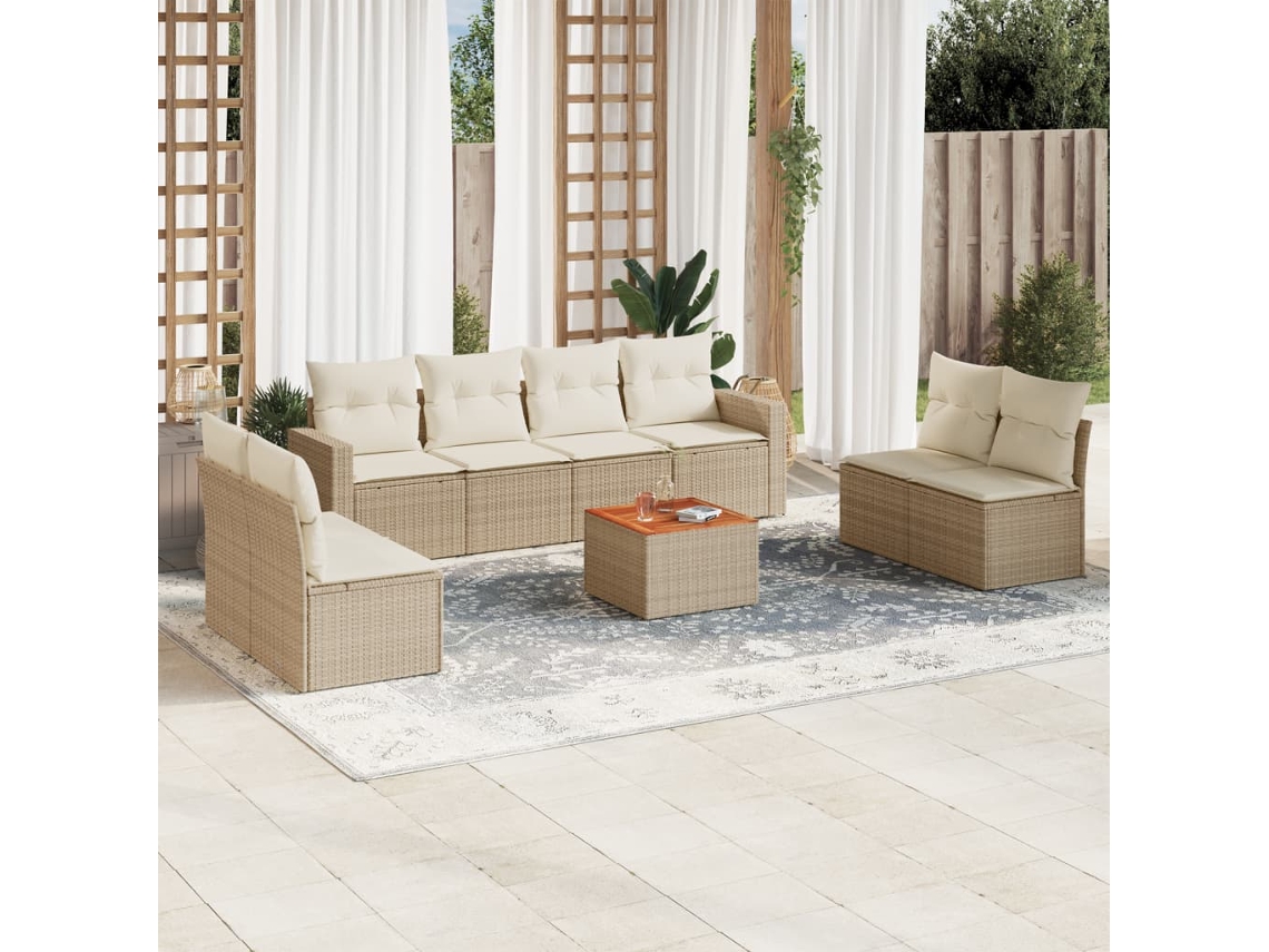 Vidaxl 9 Pcs Conjunto De Sofás P/ Jardim Com Almofadões Vime Pe Bege