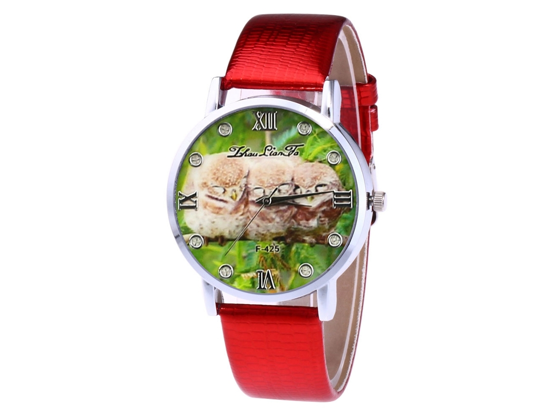 Relógio de quartzo com pulseira de couro PU, mostrador redondo moderno para casais casuais, cor vermelha.