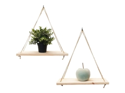 Conjunto De 2 Prateleiras De Parede Suspensas De Madeira Reciclada, Artesanais, Made In France, 35x14 Cm, Gancho Incluído