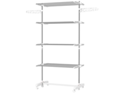 Estendal De Roupa Dobrável 80x55x172cm Com 6 Rodas E 4 Prateleiras Com Altura Ajustável De Aço Inoxidável