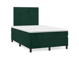 Vidaxl Cama Box Spring com Colchão e Luzes Led Veludo Verde escuro