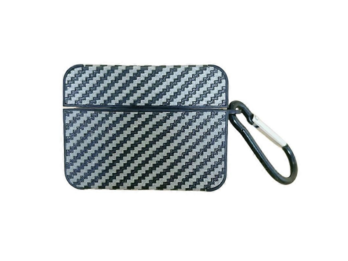 Estojo quadrado para fones de ouvido em couro sintético com fibra de carbono e gancho. GIECY