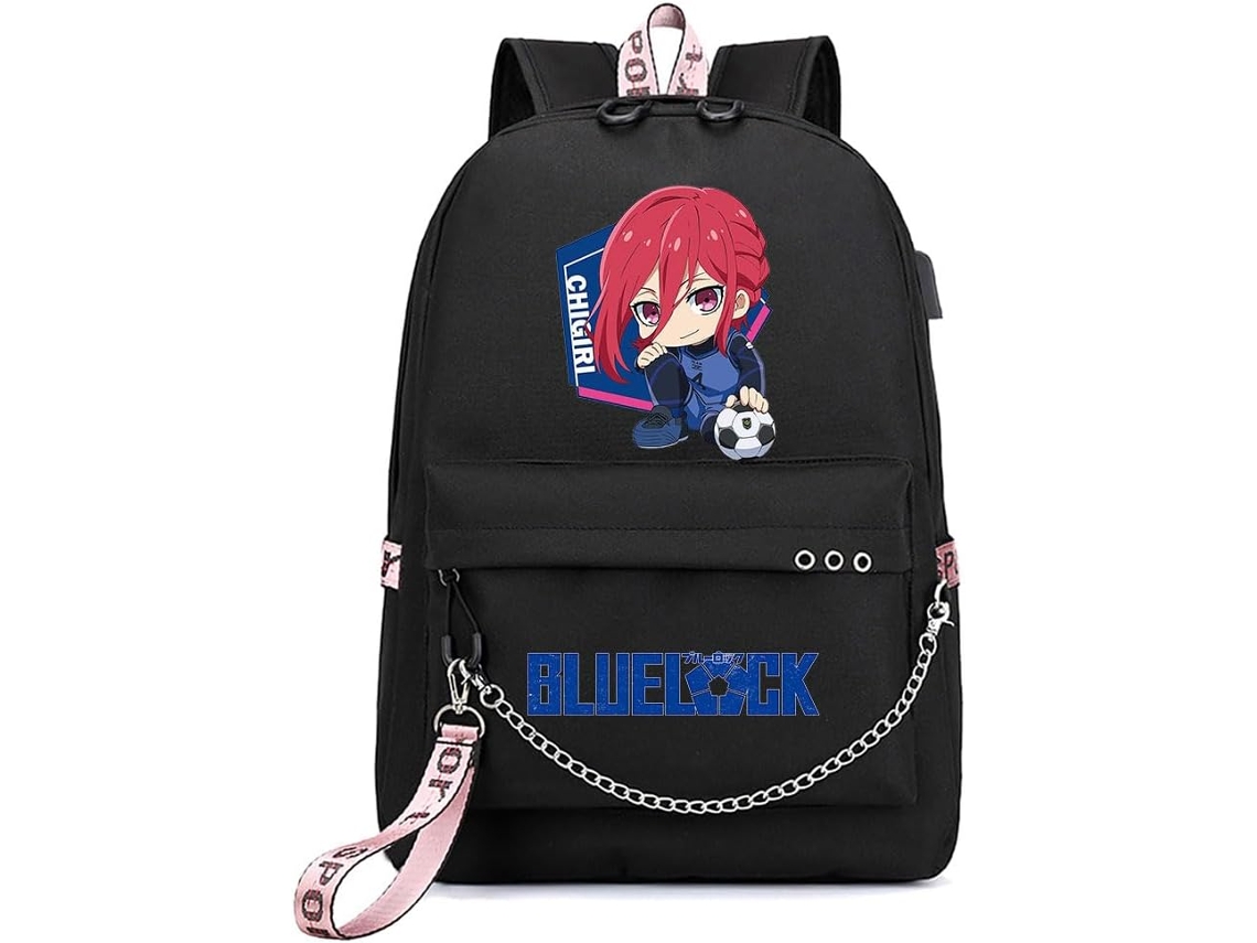 Mochila Anime, 45 X 32 15 Cm, Preta Com Detalhes Em Rosa, Comporta Laptop De 15,6 Polegadas, Alças Ombro