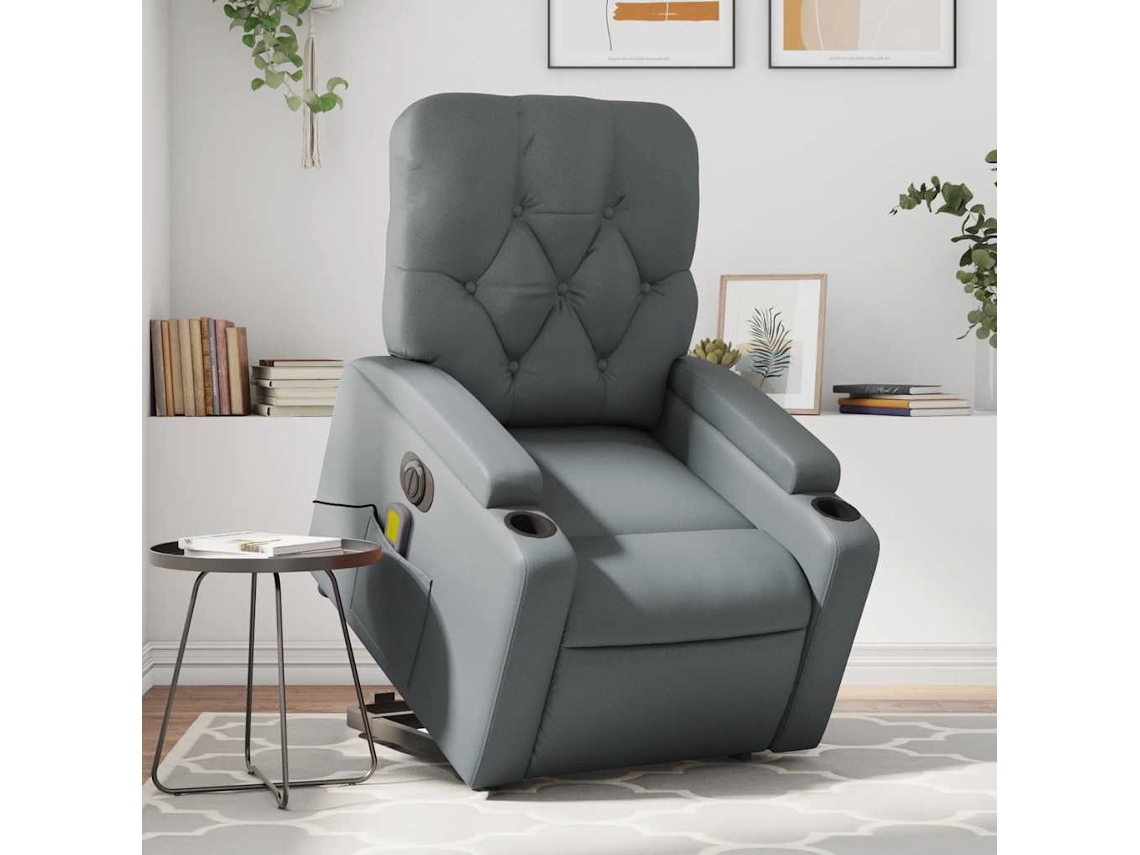 Vidaxl Poltrona Reclinável Elevatória Elétrica Couro Artificial Cinza
