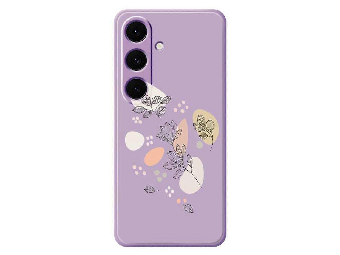 Capa Tkdaddy Para Samsung Galaxy S24 Fe Com Estampa De Folhas E Bordas Retas Em Tpu, Roxa