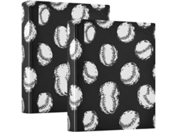 Pasta De Escritório Preta 1, 5 Polegadas Com Formato De Beisebol, 3 Argolas E Bolsos, Pacote Com 1 2 Unidades Capa Dura