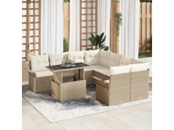 Vidaxl Conjunto De Sofá De Jardim 9 Unid. Bege Vime Pe