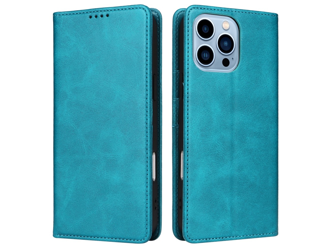 Capa Bloqueio Rfid Para Iphone 13 Pro Pele Sintética Anti-riscos Azul