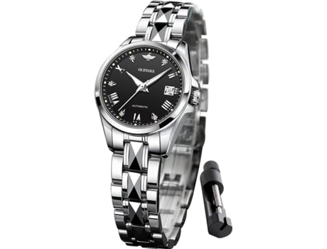 Relógio Feminino De Cristal De Safira Com Diamante Mecânico De Aço De Tungstênio À Prova Dágua Facpoet (prata)