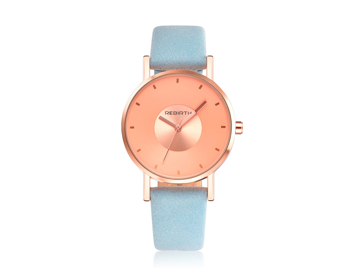 Relógio de Pulso Feminino de Quartzo com Caixa Dourada e Pulseira de Couro Pu Azul