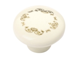 Puxador para Móveis Porcelana 32 Mm de Diâmetro Porcelana Bege com Coroa Floral Dourada Conjunto de 24 Peças HARDWAREXCHANGE