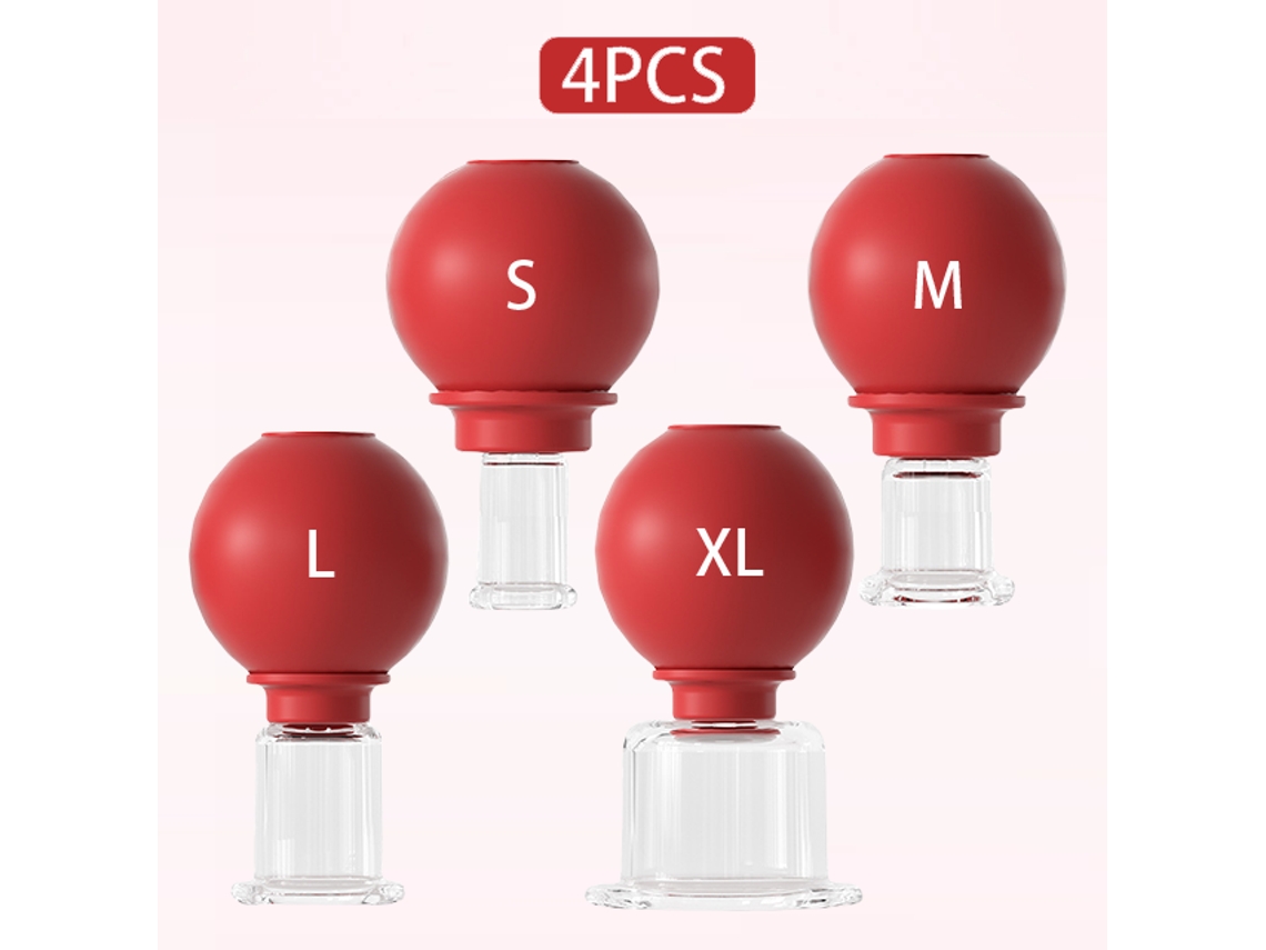 (conjunto Vermelho Com 4) Ventosas De Massagem De Borracha, Efeito Lifting Facial A Vácuo, Tamanhos P, M E Gg