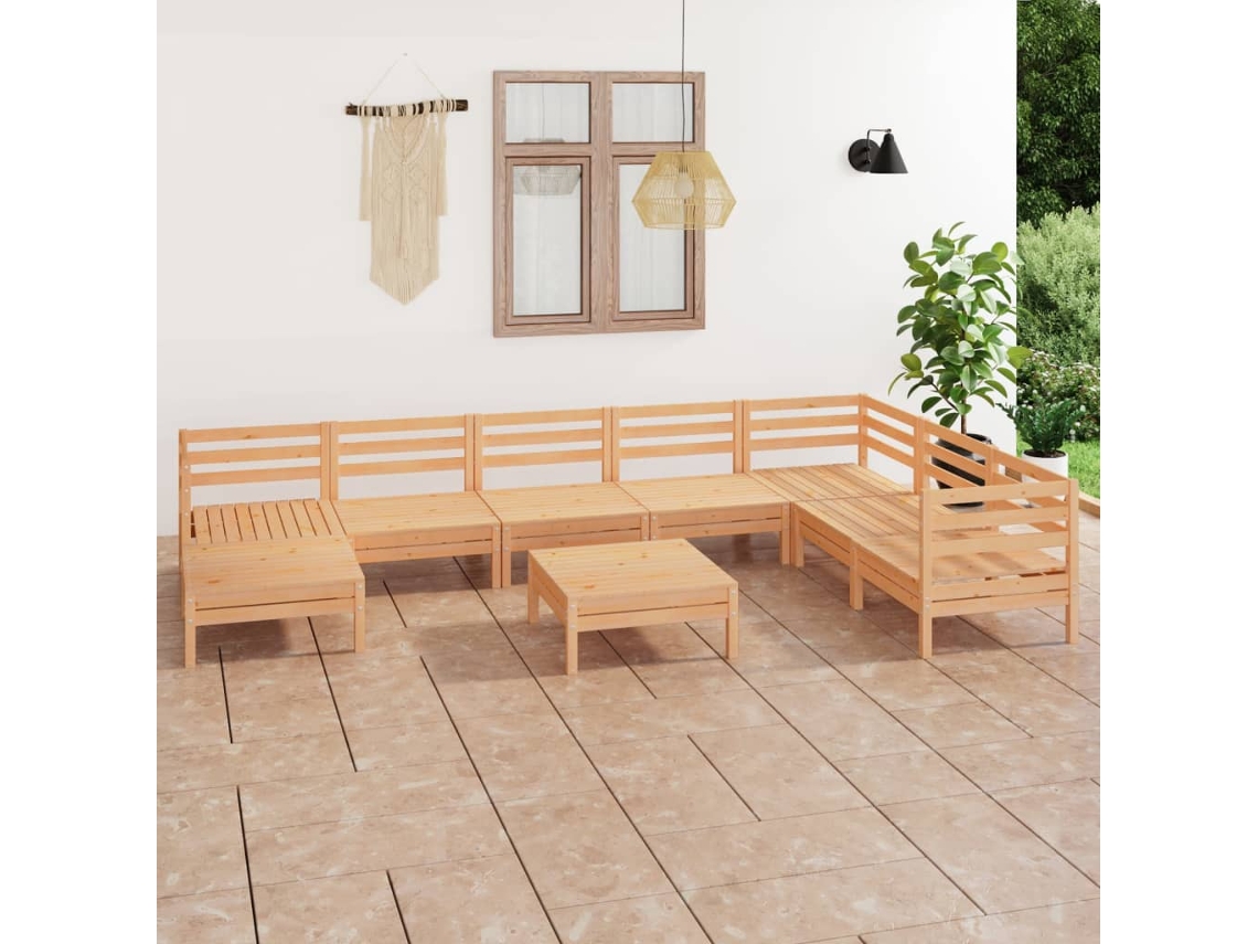 Vidaxl 9 Pcs Conjunto Lounge De Jardim Pinho Maciço