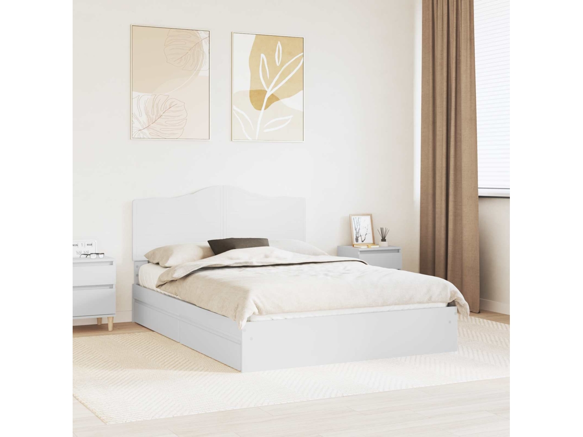Vidaxl Cama Com Armazenamento Branco 140 X 190 Cm Madeira Processada