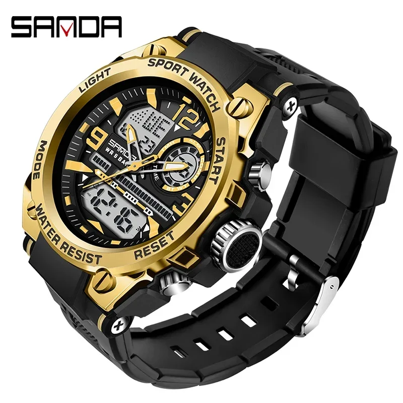 Relógio Esportivo Masculino MDUG Modelo G com Visor Duplo Led Digital Estilo Militar (dourado)