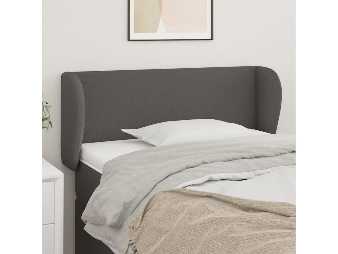 Vidaxl Cabeceira De Cama C/ Abas Couro Artificial 93x23x78/88 Cm Cinza