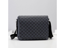 Bolsa de ombro transversal de couro com estampa plaid, ajustável, para viagens e escritório, preta S/MARCA