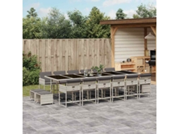 Vidaxl 17 Pcs Conj. Jantar Jardim C/ Almofadões Vime Pe Cinzento-claro