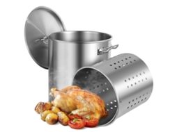 Caçarola Inox 39,7l Com Cesto E Peneira Tekmaquinas Ideal Para Cozinhar Em Grande Escala