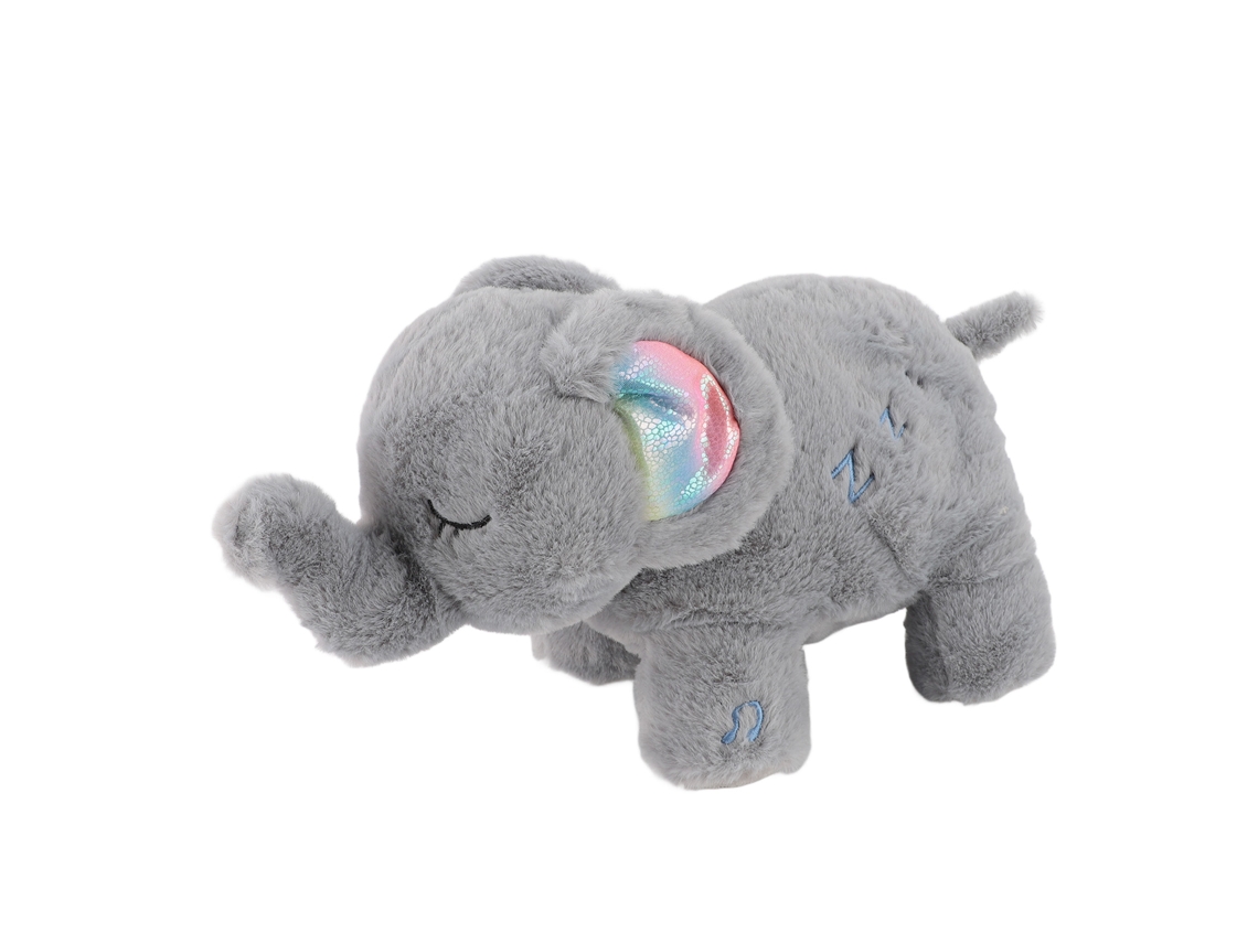Urso de pelúcia elefante para auxiliar no sono com sons e luz noturna, bichinho de pelúcia com sons de respiração.