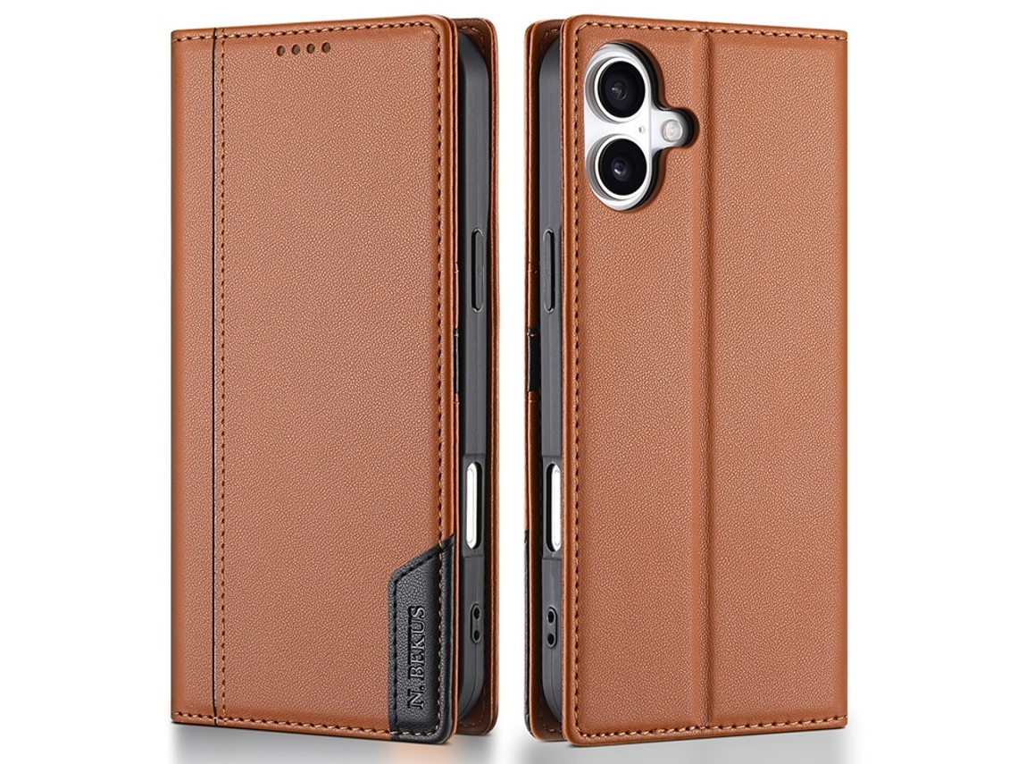 Capa Carteira Em Couro Sintético N.bekus Para Iphone 17 Com Proteção Rfid P3 - Marrom