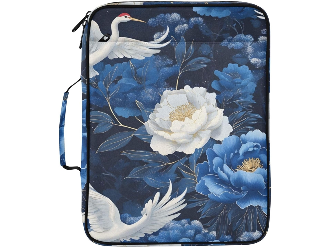 Pasta Organizadora Expansível Com Estampa De Peônias E Garças Em Aquarela Azul 7-camadas, Impermeável, Ideal
