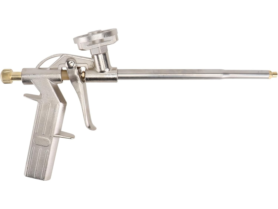 Pistola De Cola Quente Em Metal Prateado Com Dispensação Estável E Design Ergonômico.