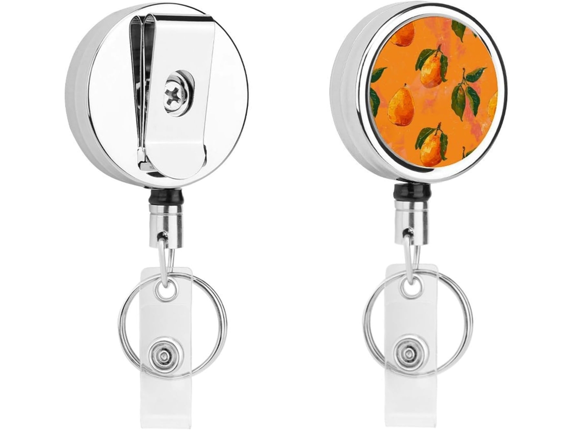 Suporte retrátil para crachá com clipe tipo jacaré e alça laranja, para enfermeiras e médicos.