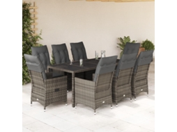 9 Pcs Conjunto De Jantar P/ Jardim C/ Almofadões Vime Pe Cinza Dkd Home Decor