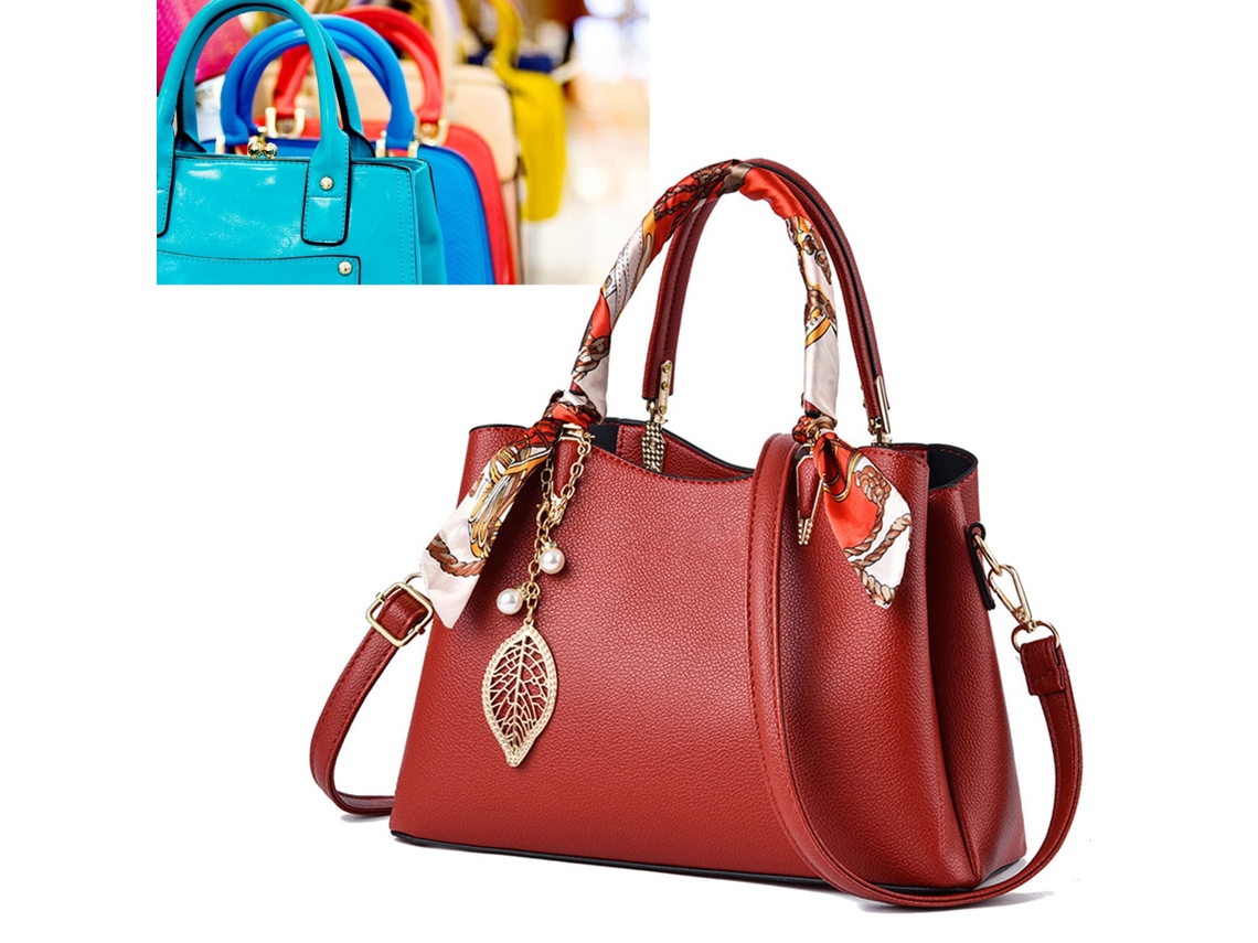 Bolsa de Mão Pu para Mulheres com Grande Capacidade e Bufanda Vermelha