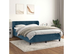 Vidaxl Cama Com Molas/colchão 140x200 Cm Veludo Azul-escuro