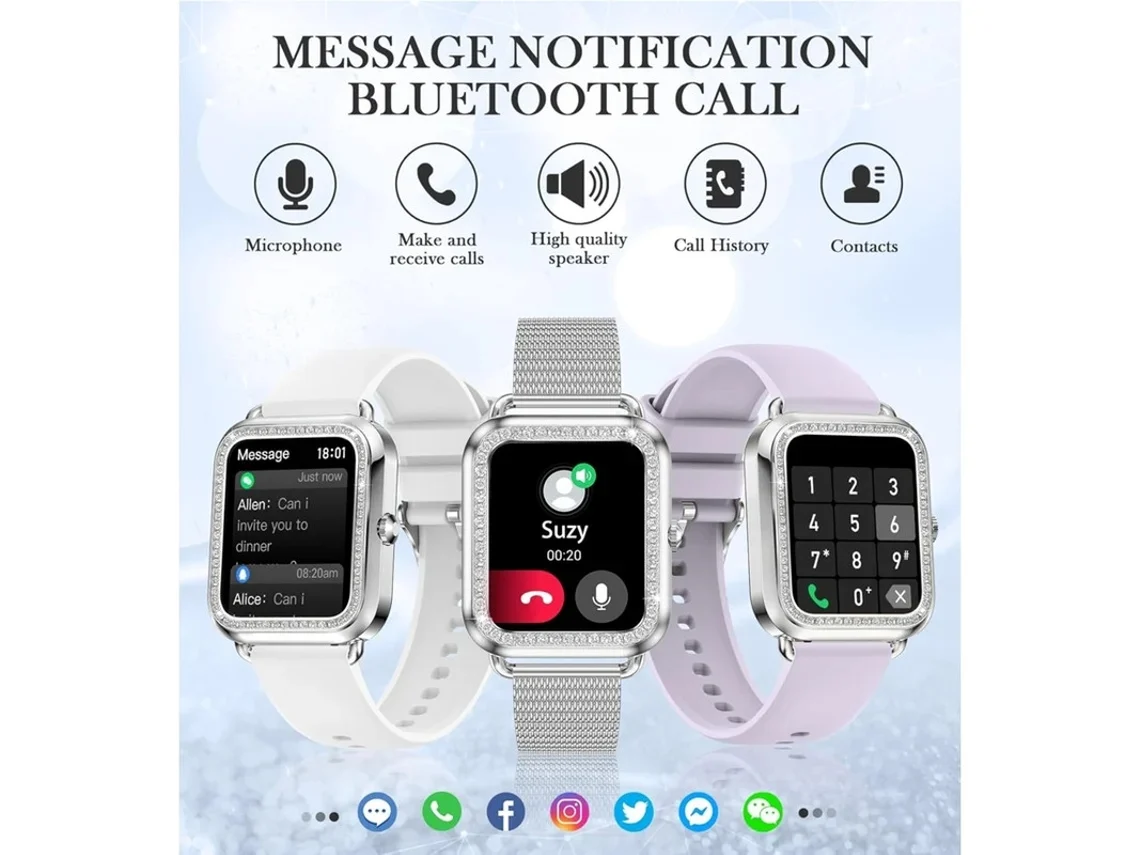 Smartwatch Com Chamada Bluetooth Receber/discar Para Mulheres Tela Touch Hd De 1.6 Relógio Digital Com Monitor De Frequência Cardíaca Sono Yizhood