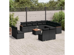 Vidaxl 13 Pcs Conjunto De Sofás De Jardim Com Almofadões Vime Pe Preto