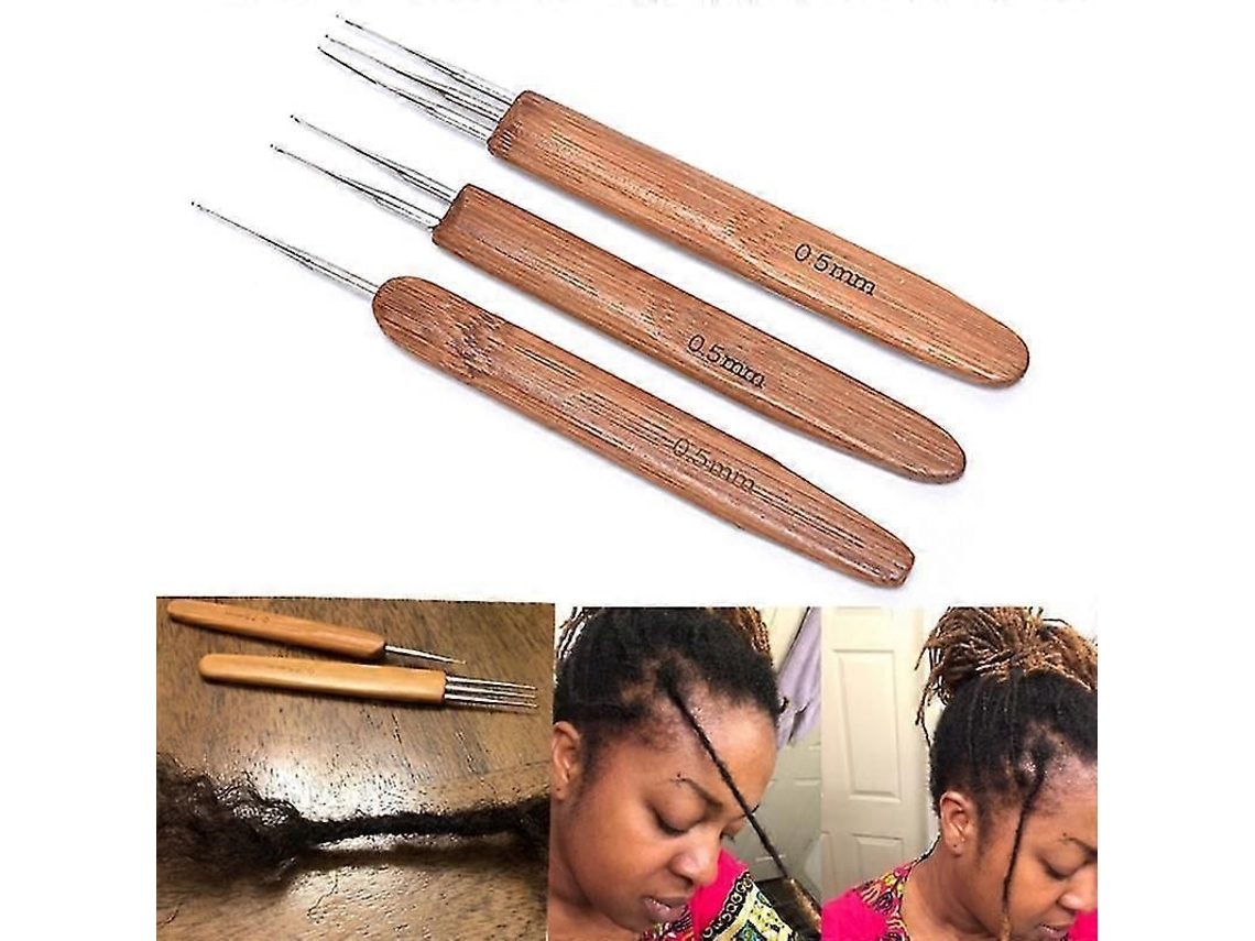2026 aguja de Crochê para Dreadlocks 0,5mm com Cabo de Bambú Ferramenta de Aço Inoxidável 1/3 Peças Estilos Variados