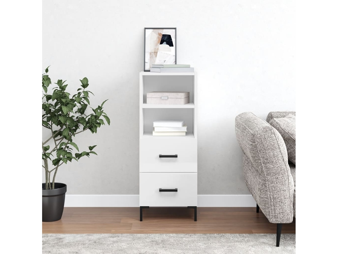 Aparador de madera labrada, 34,5 x 34 x 90 cm, blanco brillante