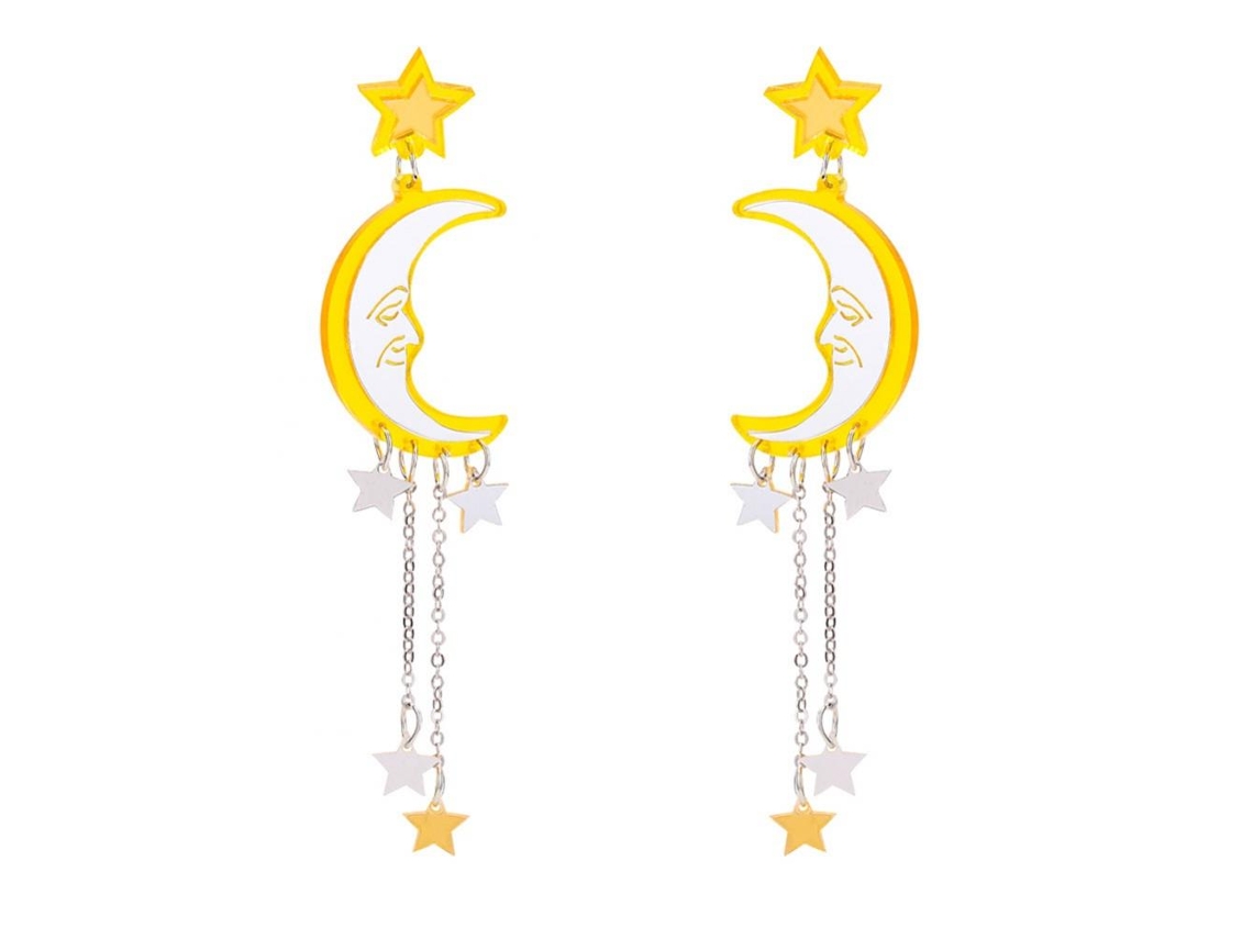 Brincos De Ouro Estrela Lua Acessório Decorativo Feminino