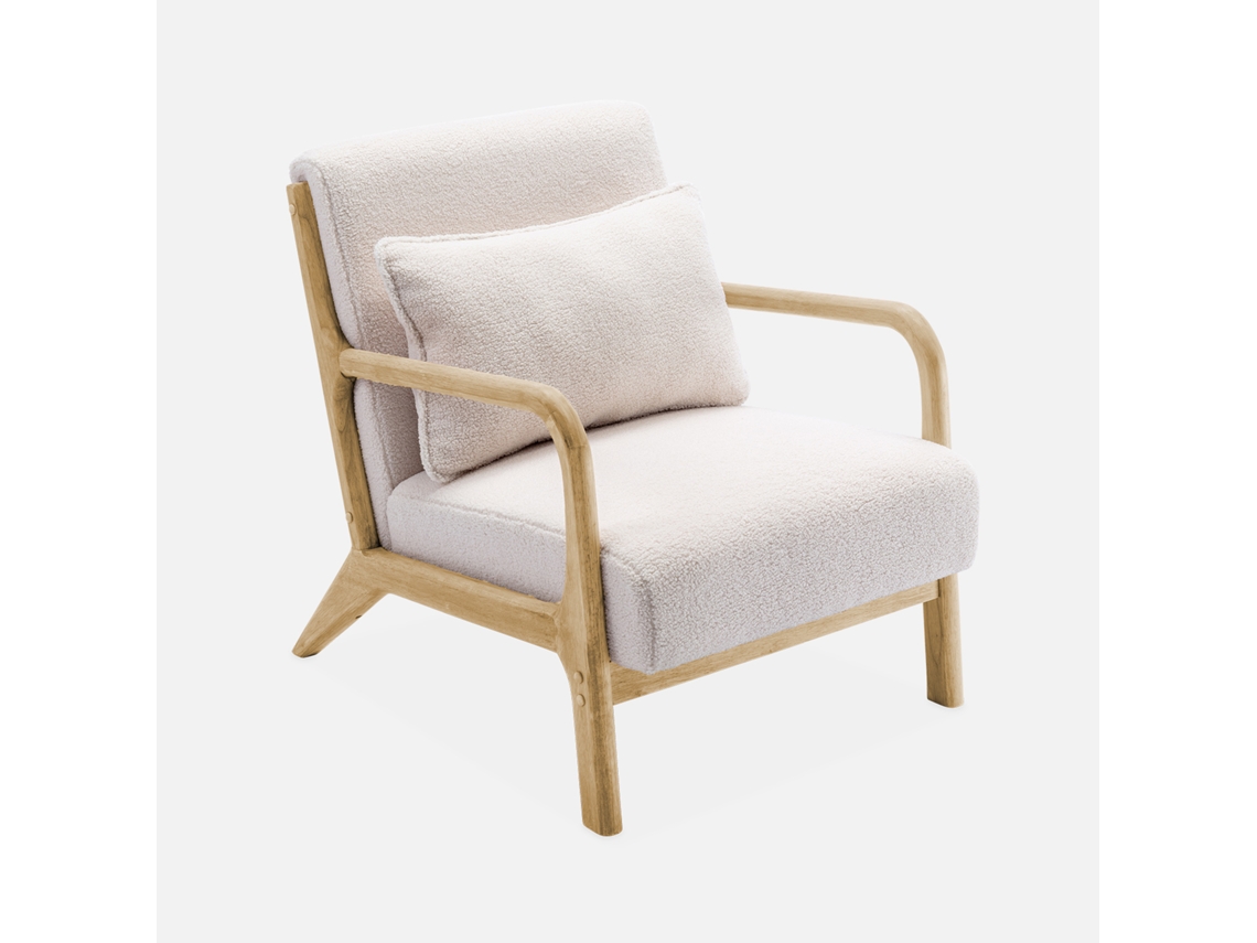 Cadeirão De Design Em Madeira E Tecido, Creme