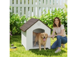 Casinha De Cachorro Externa, Impermeável, Em Polipropileno, Ventilada, Com Piso Elevado, Cinza Claro.