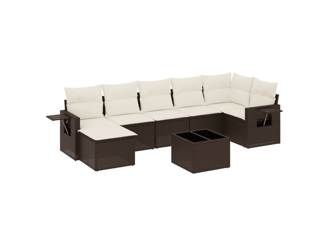 Conjunto de 8 Sofás de Jardim com Almofadões Vime Pe Castanho MAISON EXCLUSIVE (8 pcs)